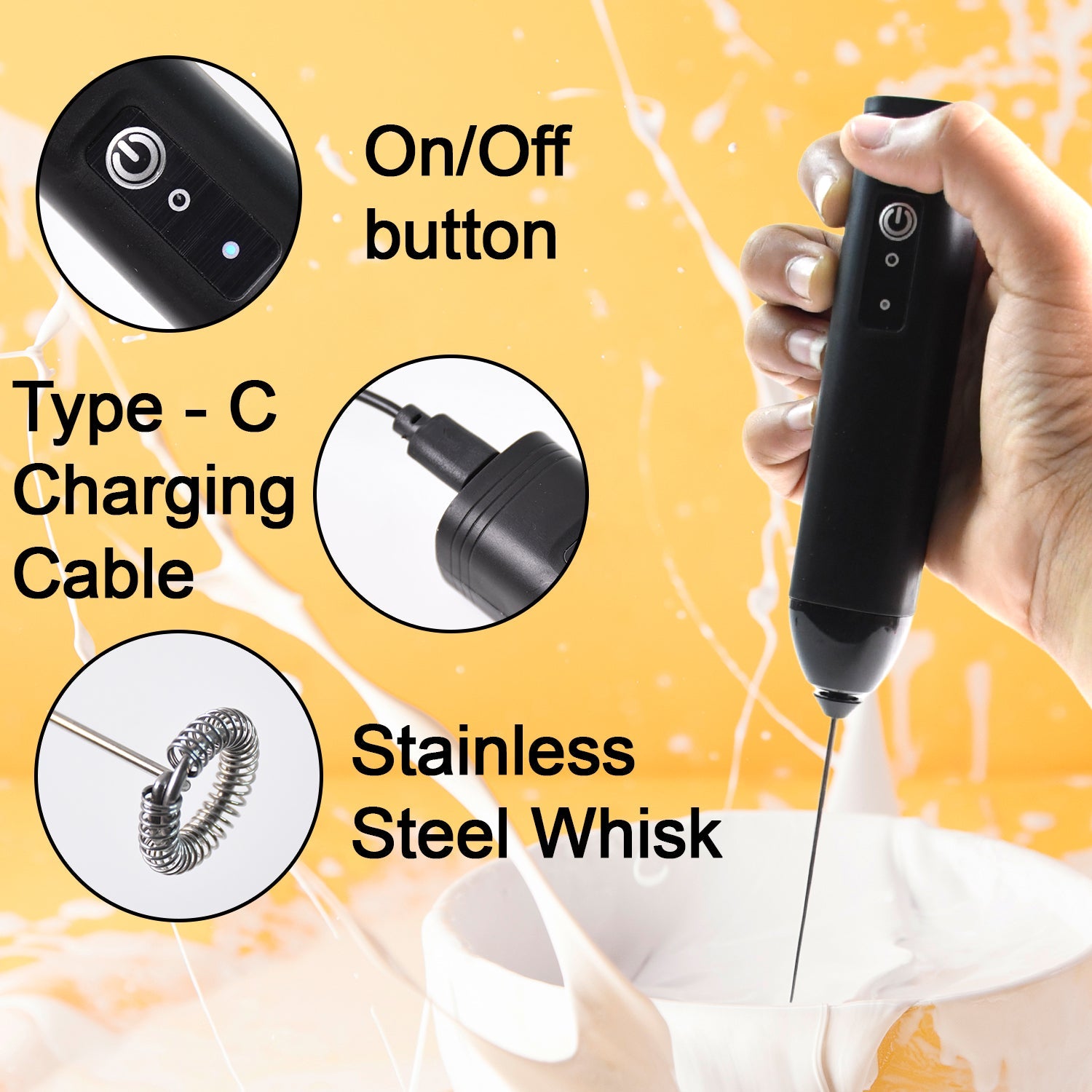 Small Electric Handheld Milk Frother with Stainless Steel Whisk (1 Pc) Small Electric Handheld Milk Frother with Stainless Steel Whisk (1 Pc)